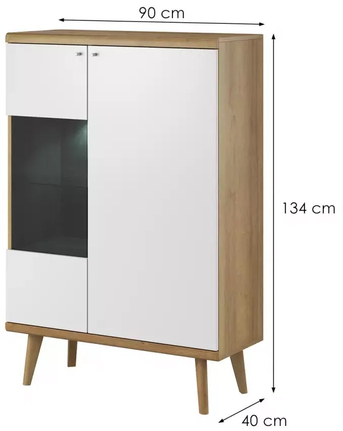 Vitrína Primo 90 cm dub Riviéra/bílá