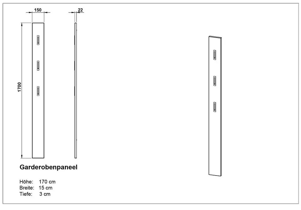 Nástenný vešiak Germania Telde, 15 × 170 cm