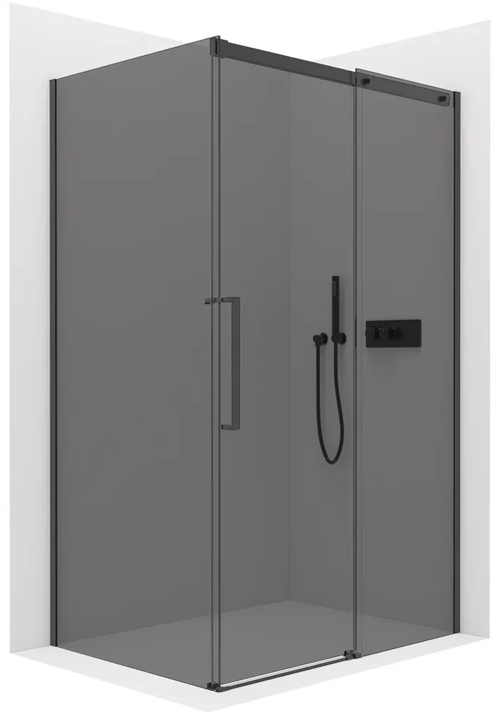 CERANO - Sprchovací kút Lantono L/P - 8 mm - čierna matná, grafitové sklo - 140x80 cm - posuvný, CER-CER-8050BD7528
