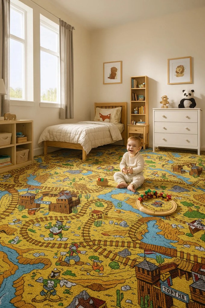 AladinWorld Expres, AKCIA: 120x170 cm Detský kusový koberec Western - obšitý zo všetkých strán, šíře, viacfarebná, filc, detská izba