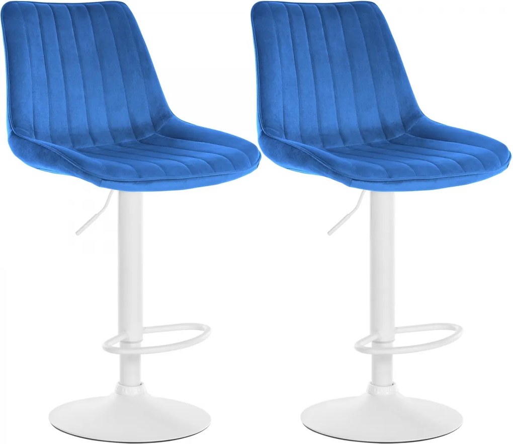 2x Barová stolička Toni - zamat, biely rám Modrá