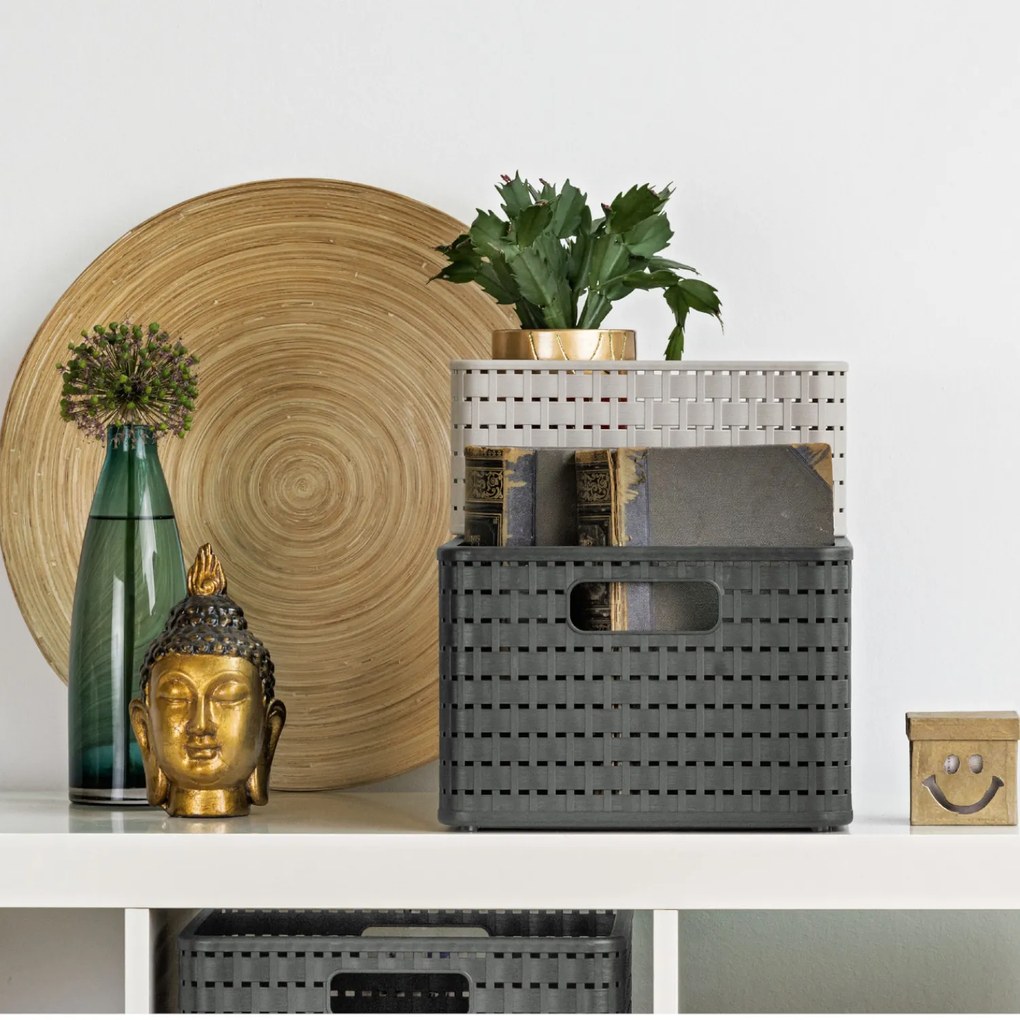 Rotho Plastový košík COUNTRY, rovný, antracit (18l - 37x28x19)