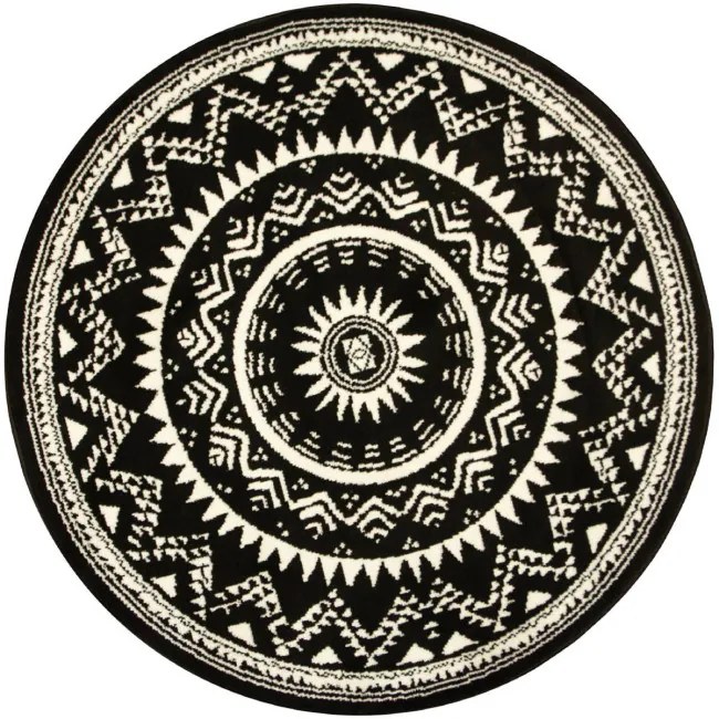 Koberec kruh Luna 503493/50944 Rozeta Etno čierny / krémový