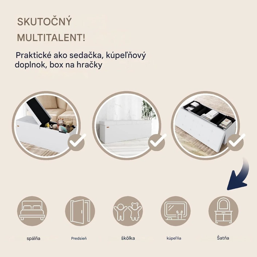 InternetovaZahrada Úložná lavica s výklopným vekom 115x38x38 cm - biela