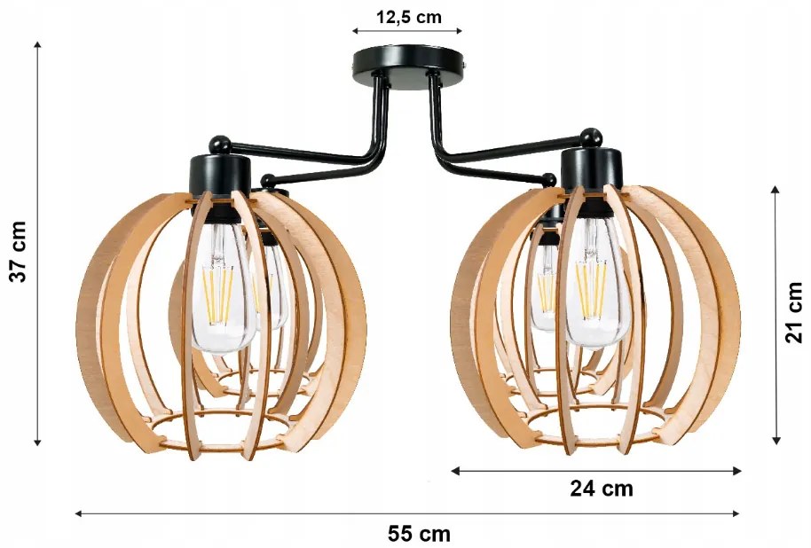 BERGE Závesná lampa DRON 4xE27 - DREVENÁ GUĽA 2