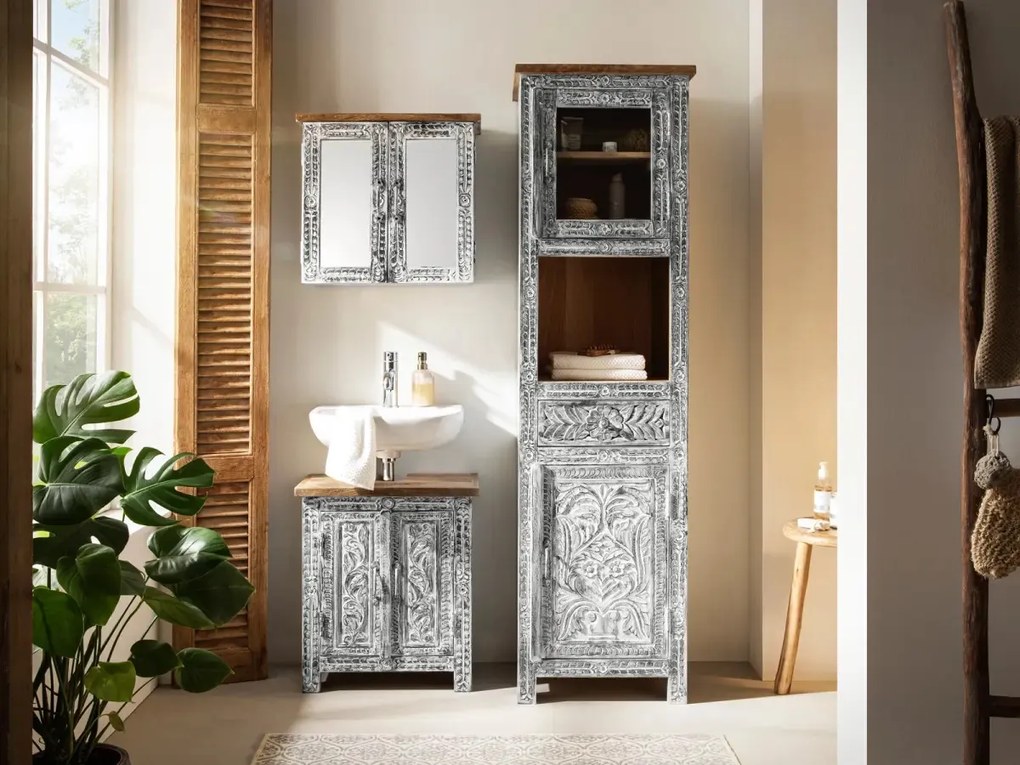 furniture-nabytek.cz - Masívna kúpeľňová sada Santa Cruz, šedá, Holz - Mango, povrchová úprava, 3-dielna