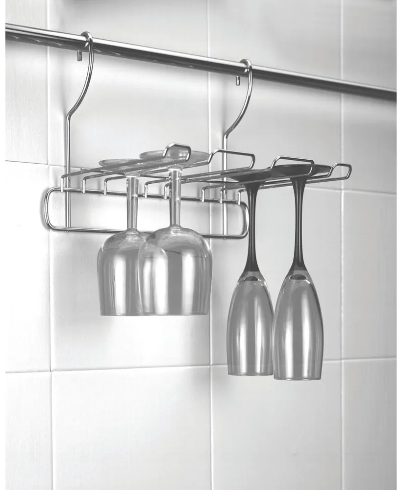 Závesný držiak na poháre na víno z pochrómovanej ocele v striebornej farbe Lonardo – Metaltex