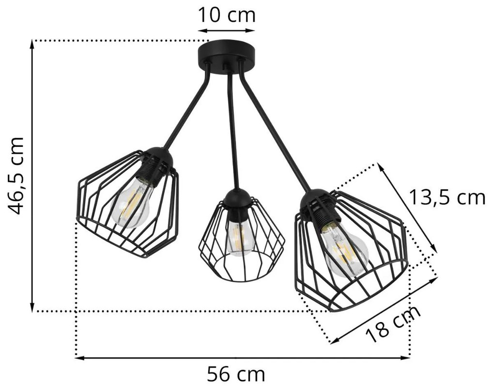 Stropné svietidlo Nuvola Trio, 3x čierne drôtené tienidlo