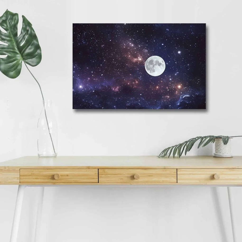 Obraz s LED osvetlením FAREBNÉ NEBA S MESIACOM 45 x 70 cm