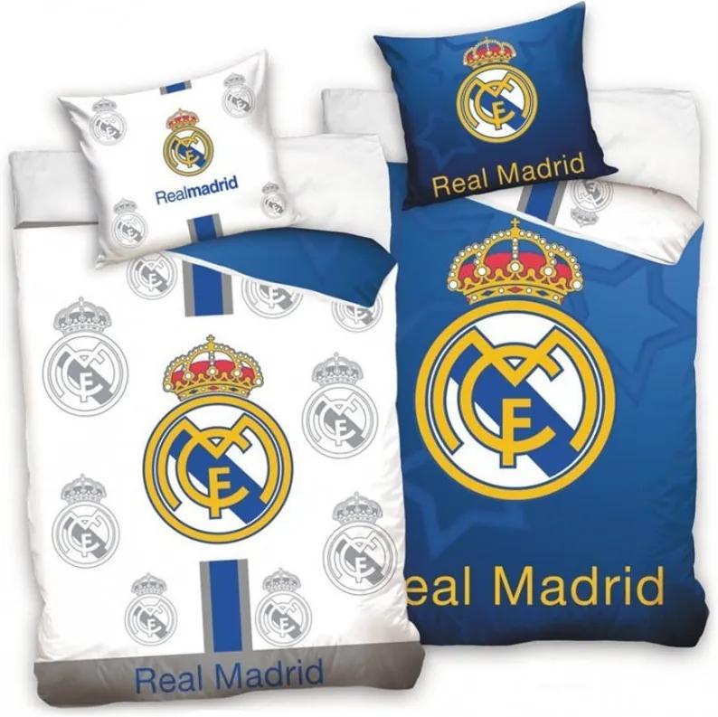 Carbotex · Futbalové posteľné obliečky FC Real Madrid - Blue and White - 100% bavlna - 70x80 cm + 140x200 cm - Oficiálny produkt Realmadrid