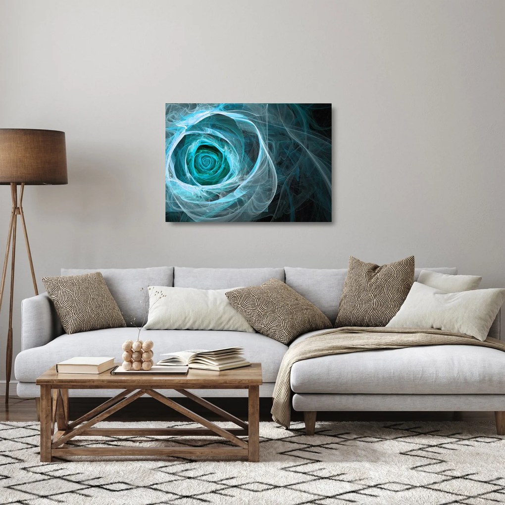 Sklenený obraz - Abstraktné ruže modrá s čiernym pozadím (70x50 cm)
