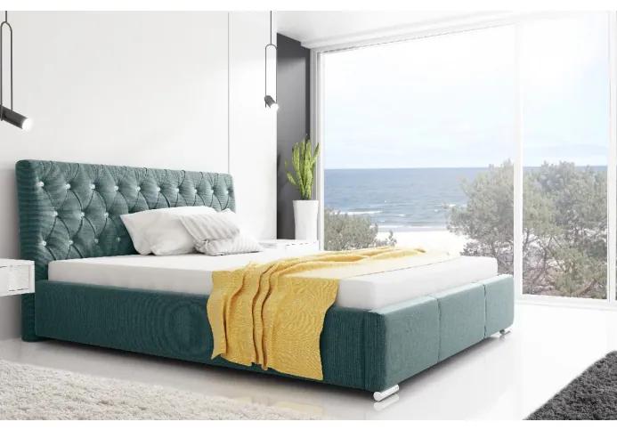 Dizajnová posteľ Adelaide s vysokým čelom a úložným priestorom modrá 200 x 200