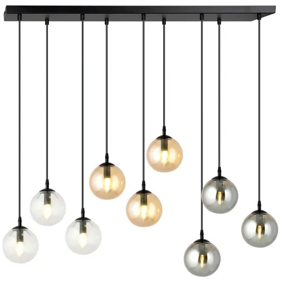 Luster na lanku COSMO 9xE14/10W/230V čierna/šedá/béžová/číra