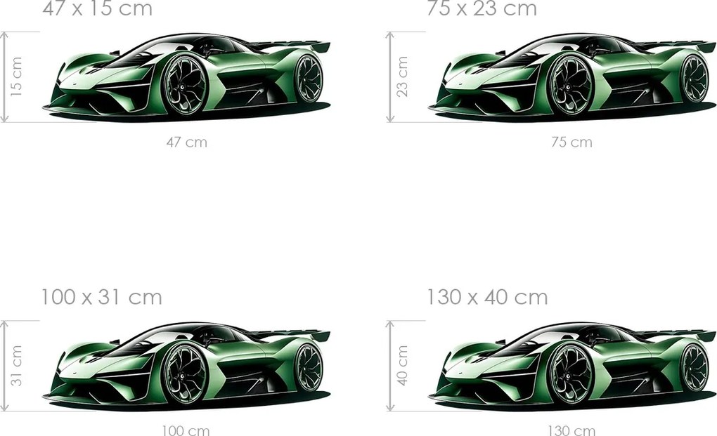 Zelený športiak textilná preliepateľná nálepka na stenu hárok 47 x 15 cm