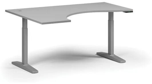Výškovo nastaviteľný stôl, elektrický, 675-1325 mm, ergonomický ľavý, doska 1600x1200 mm, sivá podnož, sivá