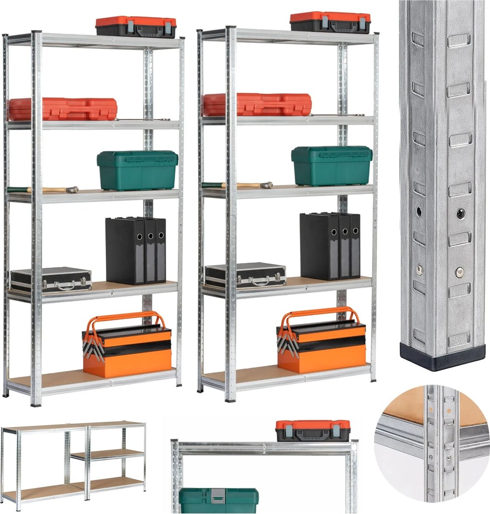 Sada 2 ks kovových regálů REGMET 90x30x180 cm stříbrná