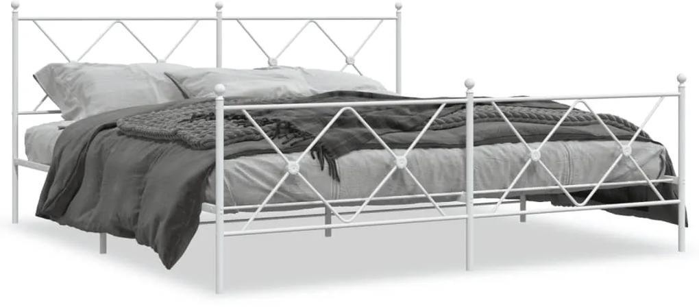 Kovový rám postele s čelom a podnožkou biely 183x213 cm 376574