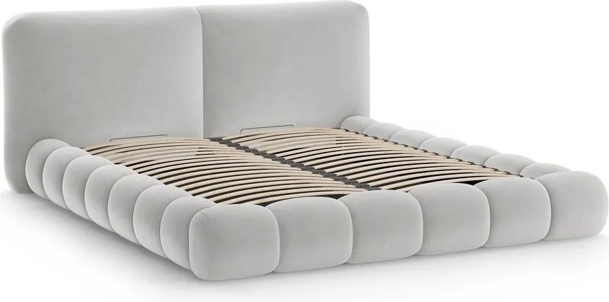 Sivá čalúnená dvojlôžková posteľ s úložným priestorom s roštom 180x200 cm Solange – Micadoni