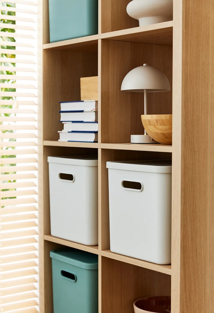 Rotho Úložný box, rovný s víkem, 27l, matně bílá ALBU LIGHT, 37x29x30
