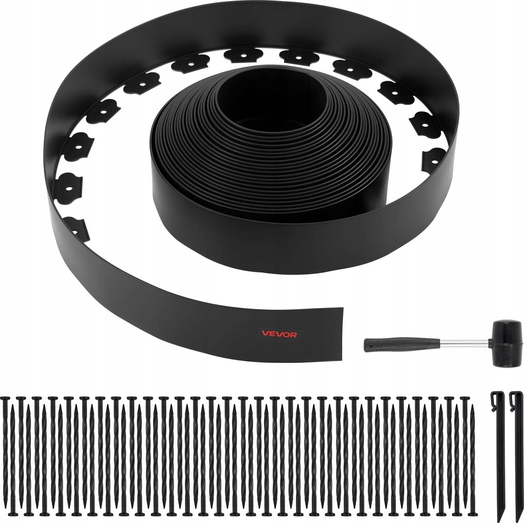 Vevor Trávnikový plastový obrubník čierny 2000x10 cm vhodný do záhrad