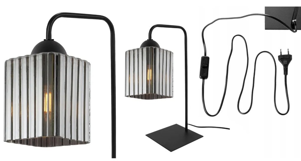 Stolná lampa Riffle Square, 1x grafitové sklenené tienidlo, b