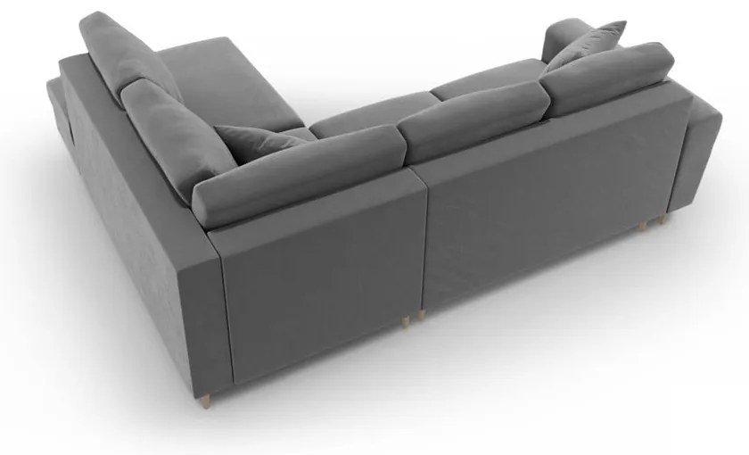 Svetlosivá zamatová rozkladacia/s úložným priestorom rohová pohovka (pravý roh/do L) Kyoto – Cosmopolitan Design