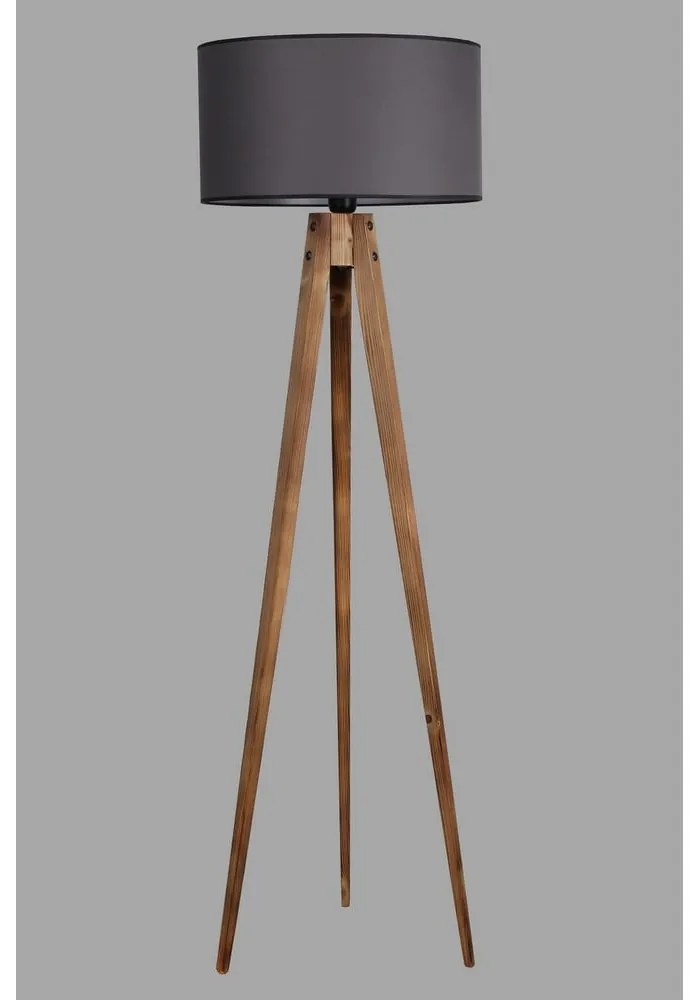Čierno-hnedá stojacia lampa s textilným tienidlom (výška 153 cm) Tripod – Opviq lights