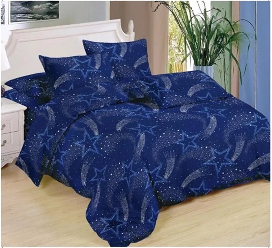 7-dílné povlečení kometa bavlna/mikrovlákno modrá 140x200 na dvě postele