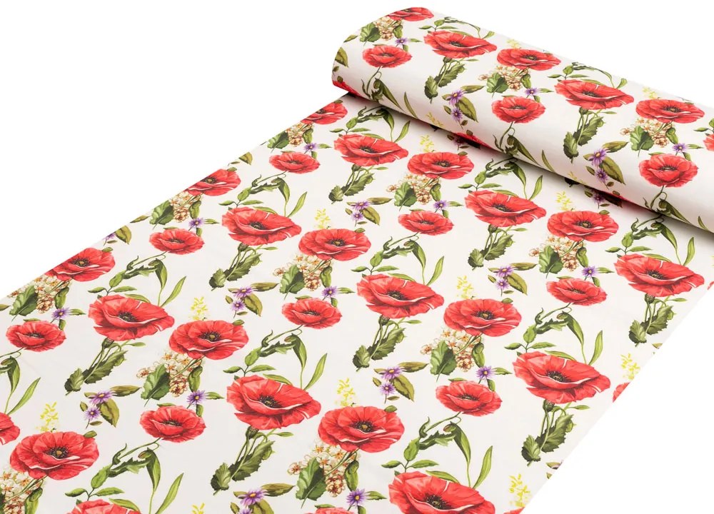 Biante Dekoračný obdĺžnikový obrus PML-101 Vlčie maky na bielom 140x220 cm