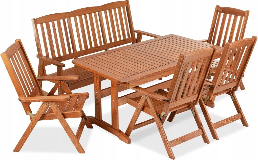 Sada záhradného nábytku stôl lavička stoličky drevo 7 osôb Konsimo Alces