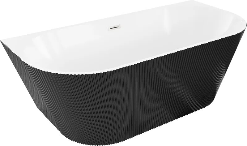 Mexen Oris, voľne stojaca ryhovaná vaňa 150 x 75 cm, biela-čierna, oceľový prepad, 52871507575-97