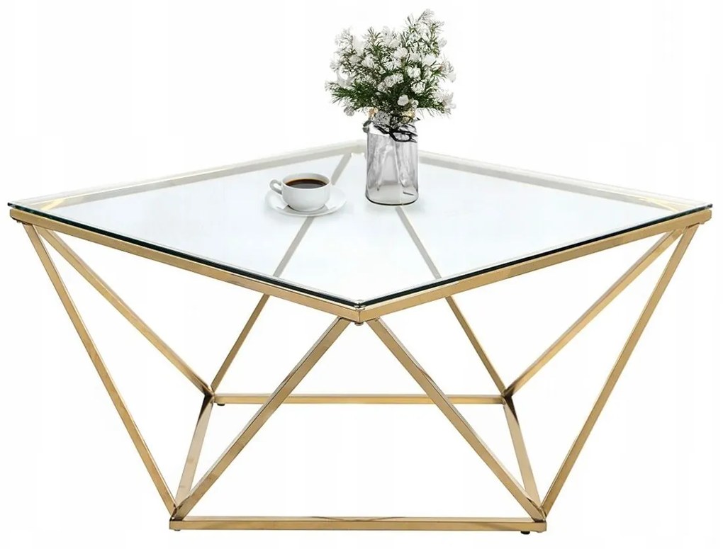 Tutumi Tutumi, sklenený konferenčný stolík Glamour 80x80x45 CS-14G, zlatá, KRZ-06585