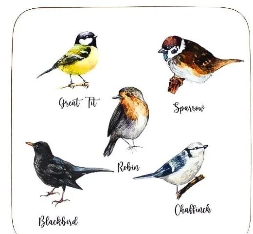 6ks pevné korkové podtácky vtáčiky Garden birds - 10 * 10 * 0,4 cm