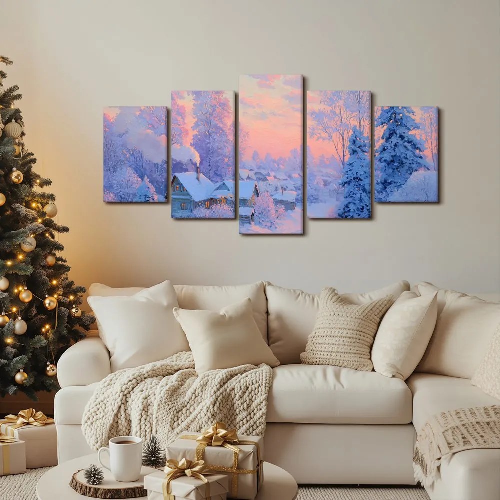 5-dielny obraz zimná rozprávka v horskej dedine