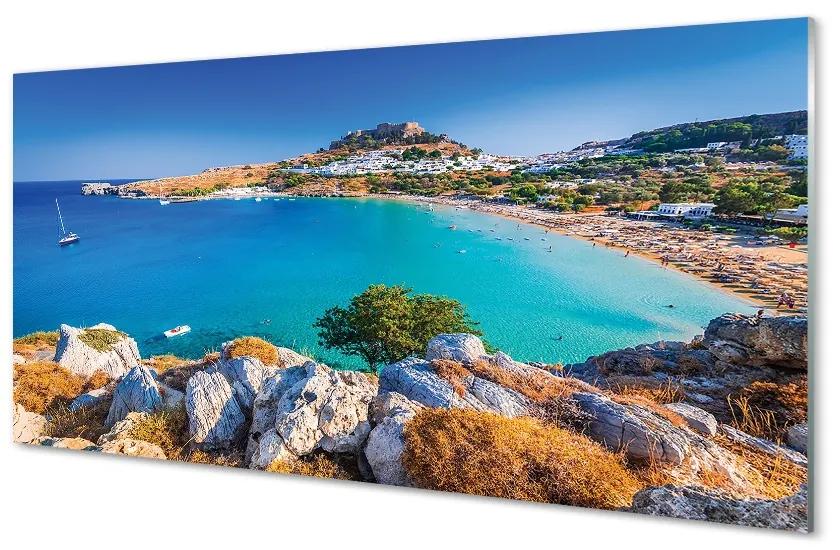 Sklenený obraz Grécko pobrežie beach panorama 140x70cm