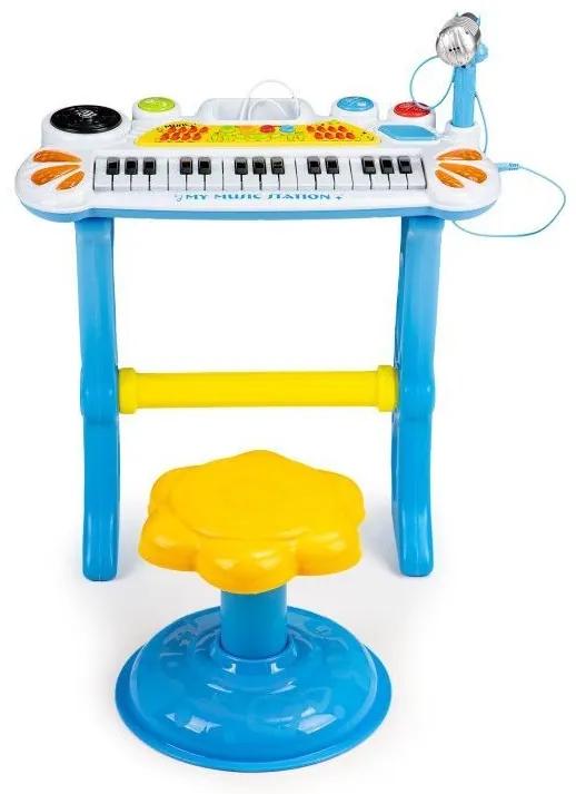 Klavír pre deti s mikrofónom a stoličkou | modrý