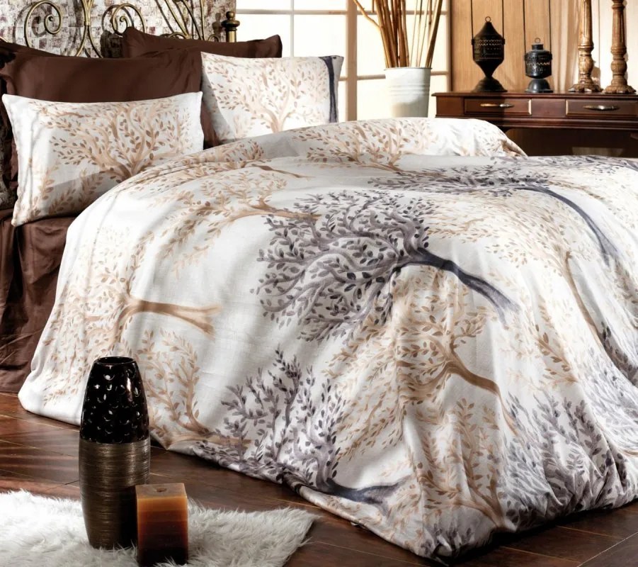 Brotex Predĺžené obliečky Satén 140x220, 70x90cm Trees cream zips