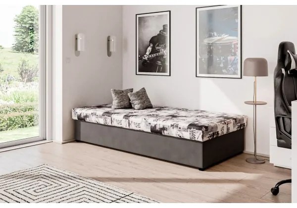 Válenda s pružinovou matracou a úložným priestorom NOE 90x200 šedá/čierna