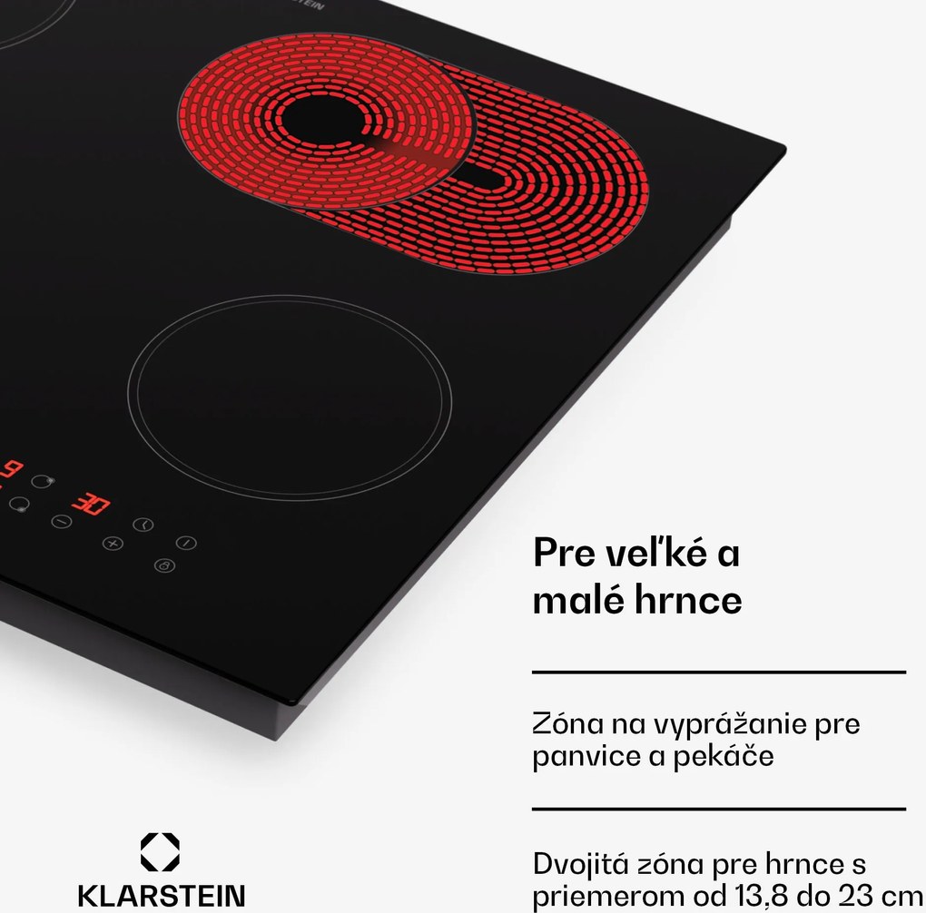 Klarstein Virtuosa 4, varná doska, 60 cm, 6500 W, dvojzónová, Pluszone, časovač, sklokeramika