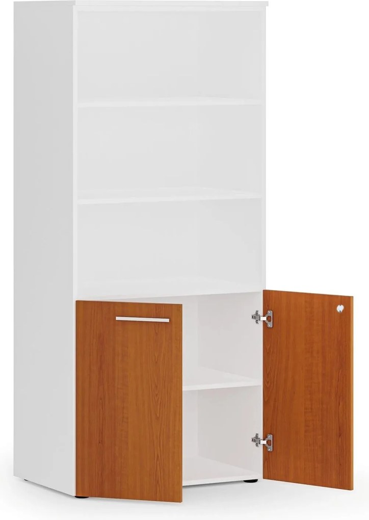Kombinovaná kancelárska skriňa PRIMO WHITE, nízke dvere, 800 x 500 x 1781 mm, biela/čerešňa
