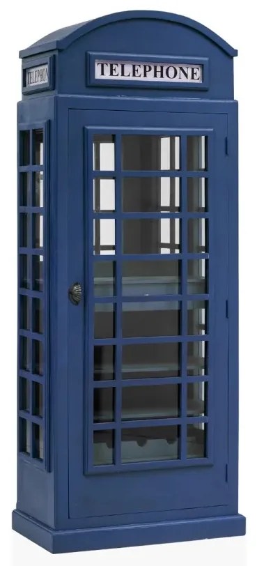 furniture-nabytek.cz - Masivní vinotéka ve tvaru telefonní budky, lakovaná, modrá – Mango 78×44×200 cm