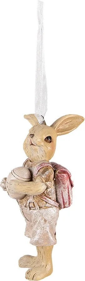 Závesná dekorácia králičie chlapec s vajíčkom a taškou- 4*4*11 cm