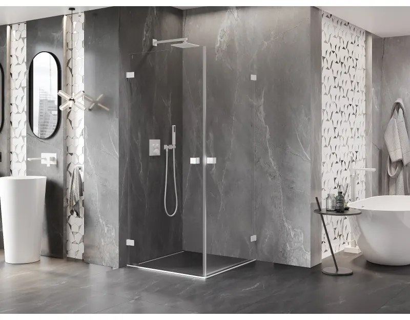 Mexen Lunar-B Duo, výklopný sprchový kút 80 x 80 cm, 8mm číre sklo, biely profil, 832-080L-080P-20-00