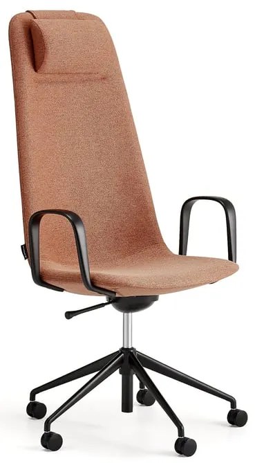 Stolička LANGLEY, vysoký sedák, s kolieskami a podrúčkami, čierna/medená