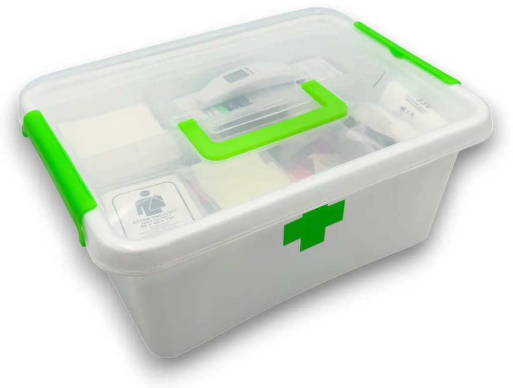 Lekárnička, úložný box na lieky s vnoreným organizérom, 2v1, s rukoväťou, antibakteriálna, 12,5 l