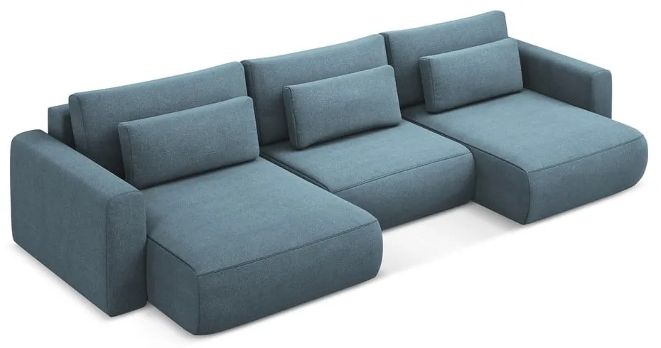 Svetlomodrá rozkladacia/s úložným priestorom rohová pohovka (do tvaru "U") Kapua – Makamii