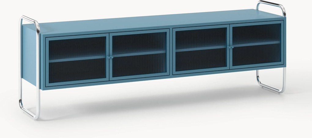 Kovový televízny stolík so sklenenými dvierkami Robyn