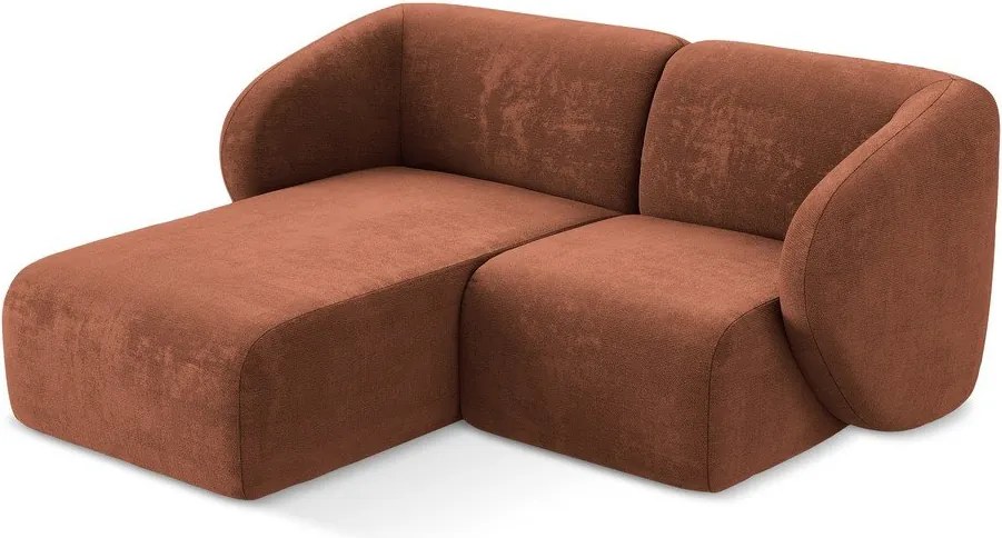 Ženilková rohová pohovka v terakotovej farbe (ľavý roh/s leňoškou) Lani – Makamii