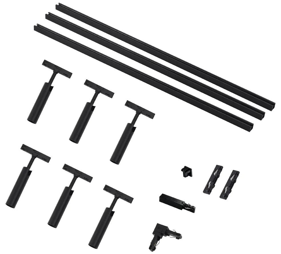 Moderný koľajnicový systém s 6 čiernymi bodovými svetlami 1-fázový - Slimline Uzzy