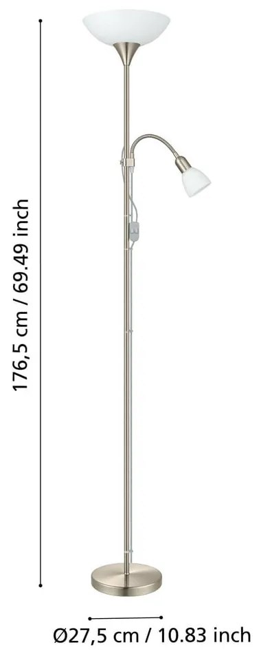 Sivá stojacia lampa so skleneným tienidlom (výška 176,5 cm) UP 2 – EGLO